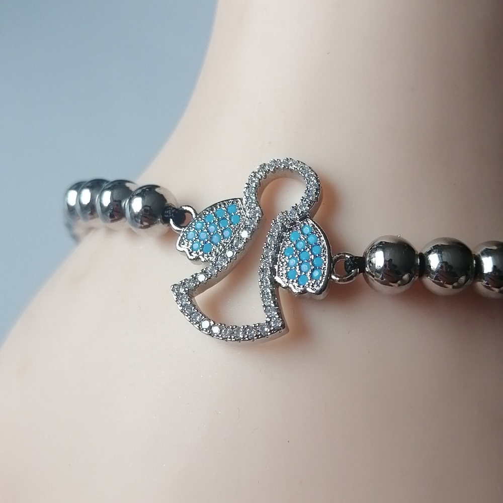 ✴️3/$25✴️Adjustable Bracelet Silver Beads Angel Charm Turquoise Clear - Picture 3 of 9